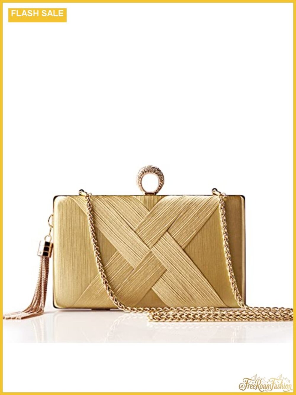 Evening Clutch Purse with Tassel Pendant Rhinestone Satin Chain Bag